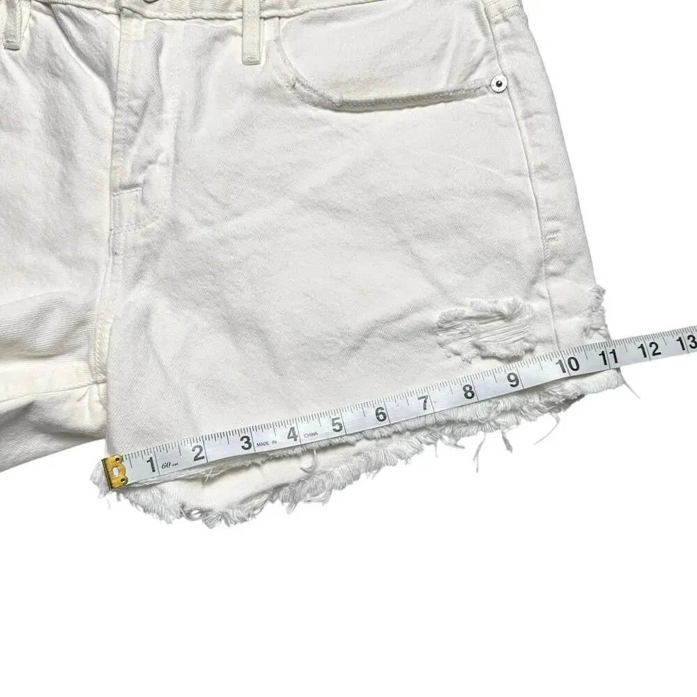 FRAME | Women | Le Grand Garcon Off White Distressed Denim Cut Off Shorts | 26 - Picture 6 of 13